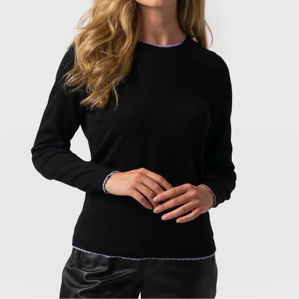 Saint+Sofia Scalloped Edge Crew Neck Sweater, Black and Purple, Women’s M, NWT